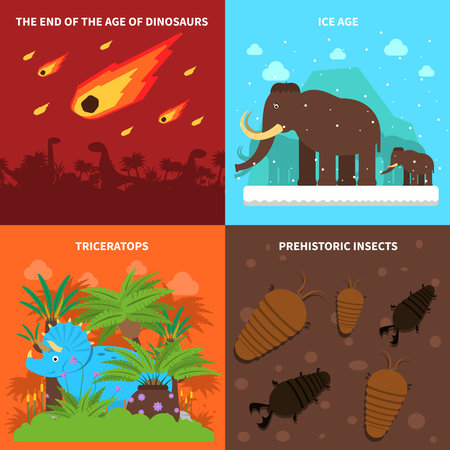 Dinosaurs design concept set with ice age animals flat icons isolated vector illustrationのイラスト素材