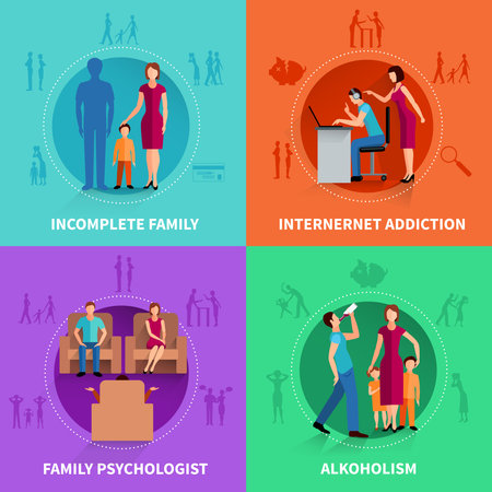 Psychological causes of family conflict flat design concept set  vector illustrationのイラスト素材