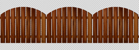 Three similar sections of wooden fence made from natural stained plank on transparent background realistic vector illustrationのイラスト素材