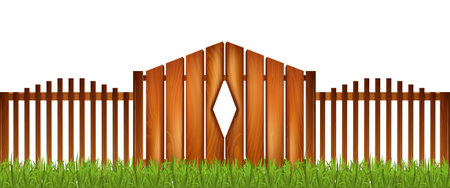 Rustic or farm fence made from natural wooden material realistic vector illustrationのイラスト素材