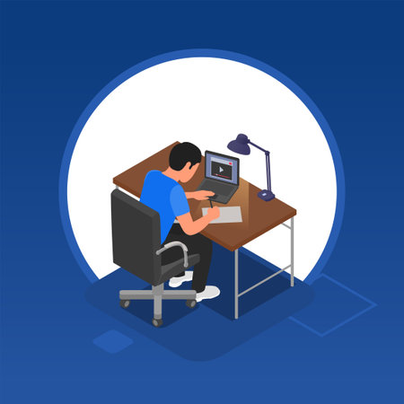 Teenagers composition with learning and study symbols isometric vector illustrationのイラスト素材