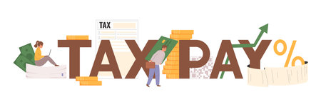 Tax payment flat composition with home finance symbols vector illustrationのイラスト素材