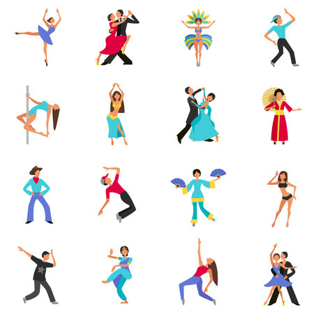 Set of color flat icons with figure people dancing vector illustrationのイラスト素材