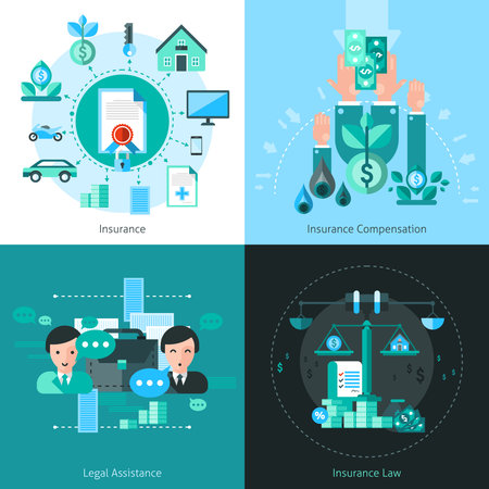Business insurance concept icons set with legal assistance symbols flat isolated vector illustrationのイラスト素材