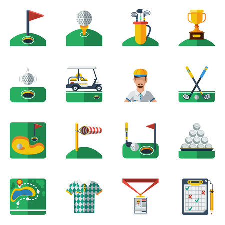 Golf Icons Set. Golf Vector Illustration. Golf Flat Symbols. Golf Design Set. Golf Elements Collection.のイラスト素材