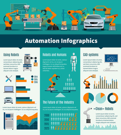 Automation infographic set with robots and humans symbols flat vector illustrationのイラスト素材