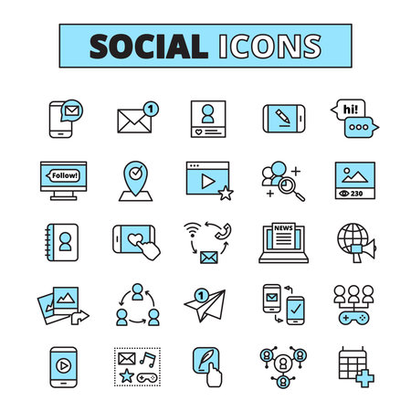 Social media line icons set for internet community email communication and group network share isolated vector illustrationのイラスト素材