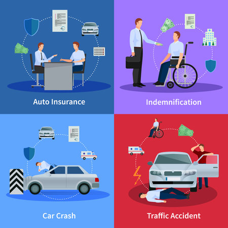 Auto insurance concept with car crash traffic accident and compensation isolated vector illustrationのイラスト素材