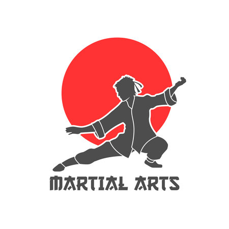 Martial arts logo in Japanese design with sun and kimono flat vector illustrationのイラスト素材