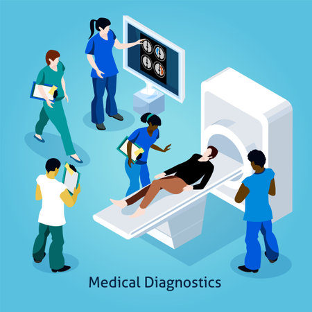 Patient on a reception with medical equipment at doctor isometric composition icons set vector illustrationのイラスト素材