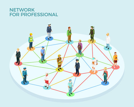 Network professional isometric concept with people of various occupations and jobs isolated vector illustrationのイラスト素材