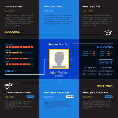 Resume design with experience and education data symbols flat vector illustrationのイラスト素材