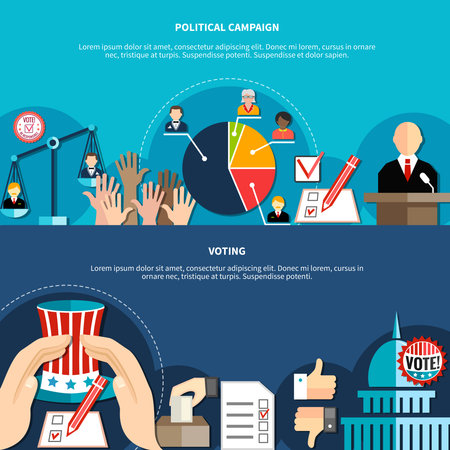Government elections concept horizontal banner set with votes counting diagram flat vector illustrationのイラスト素材