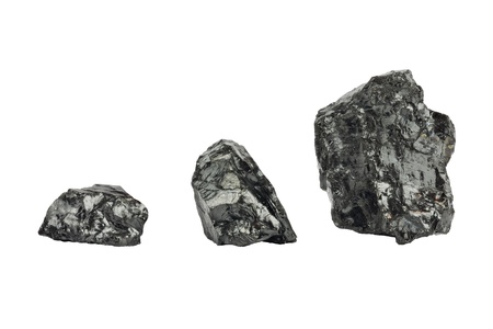 Pieces of raw coal on white background isolatedの写真素材