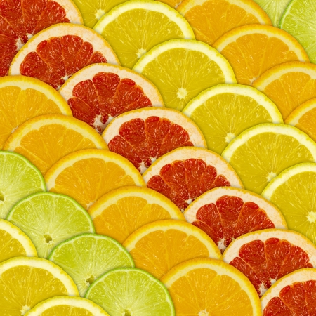 Abstract background of different citrus fruits slices の写真素材