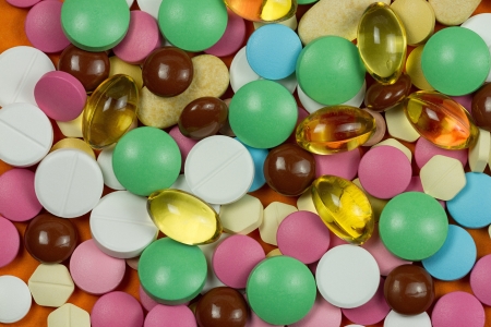 Abstract background made of colorful pillsの写真素材