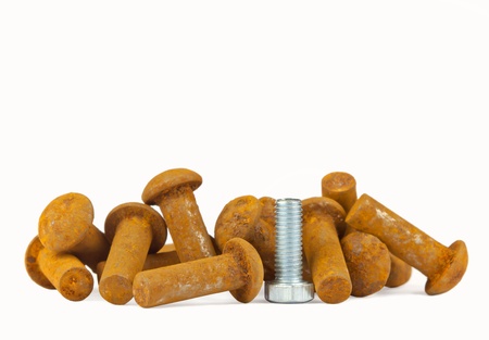 Rusty rivets and fine bolt isolatedの写真素材