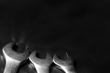 Set of wrenches on black backgroundの写真素材