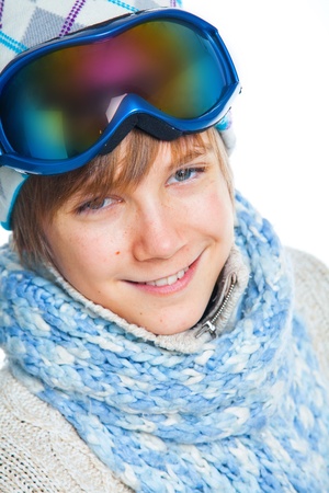 Portrait of a caucasian teenager in ski wearingの写真素材