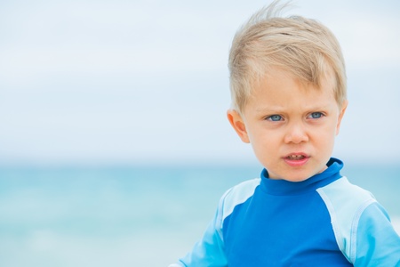 Boy on beach vacationの写真素材