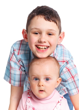 Close-up of happy children in studio の写真素材