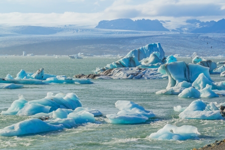 Icebergs in the glacier lake Jokulsarlon, glacier Vatnajokull, Iceland 