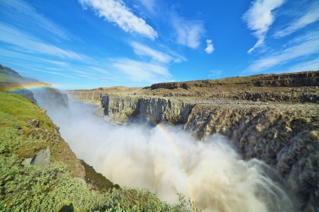 Closeup view of Detifoss waterfall on Jokulsa a Fjollum river in Jokulsargljufur National Park  Iceland  Panoramaの写真素材