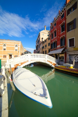 Beautiful romantic Venetian scenery  Street, canal, bridge  Venice  Italyの写真素材
