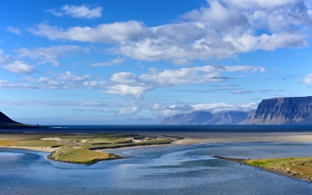 Iceland summer landscape  Fjord and mountains  Panorama の写真素材