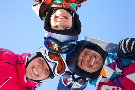 Skiing, winter, snow, skiers, sun and fun - family enjoying winter vacationsの写真素材