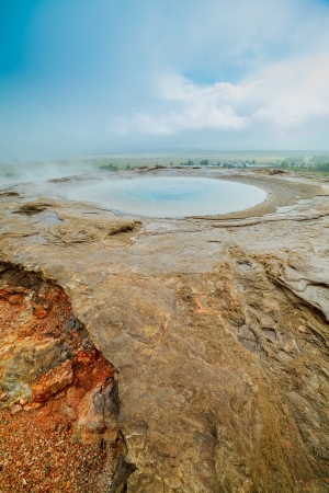 Geothermal activity with hot springs landscape, Iceland  Vertical viewの写真素材