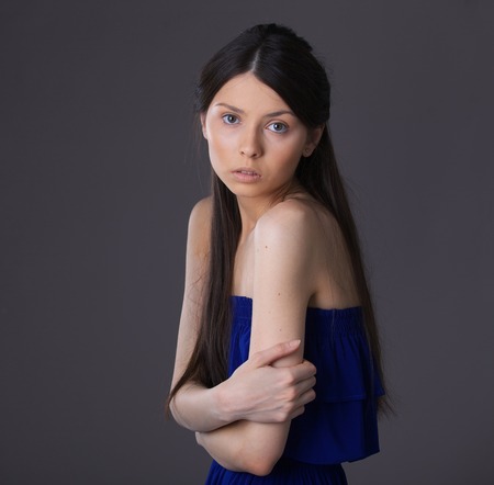 Glamour portrait of beautiful woman model with fresh daily makeup and romantic hairstyle の写真素材