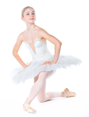 Beautiful young ballerina on a white backgroundの写真素材