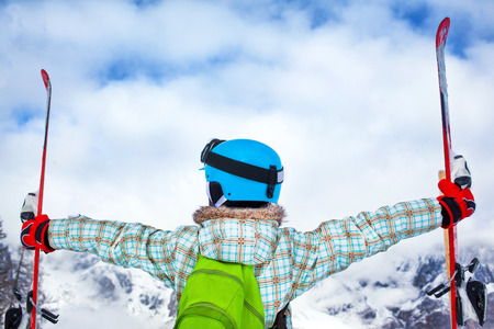 Girl has a fun on skiの写真素材