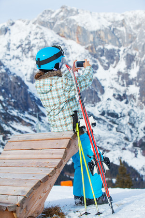 Girl has a fun on skiの写真素材