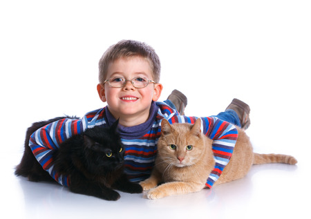 Boy with his catの写真素材