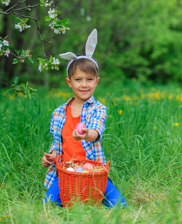Little boy wearing bunny ears
