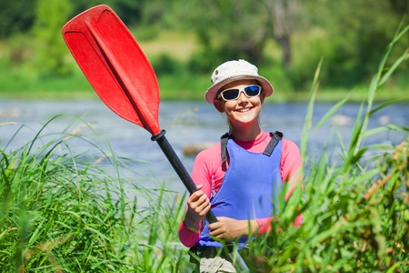 Girl kayakingの写真素材