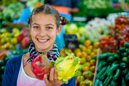 Portrait og young girl on the marketの写真素材