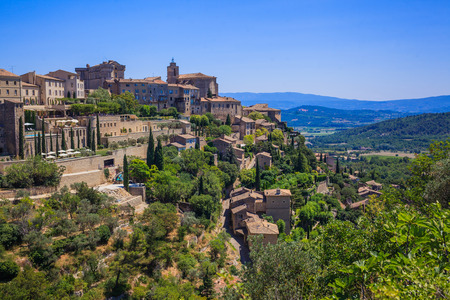 View on Gordes, a small typical town in Provence, France. Beautiful village, with view on roof and landscapeの写真素材
