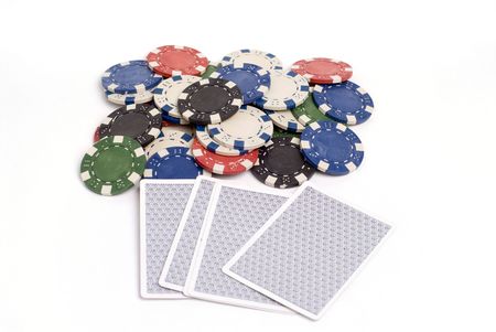 Folding poker hand with colored poker chips.のeditorial素材