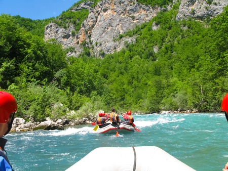 MONTENEGRO, RIVER TARA - JUNE 06/2012: in the north of Montenegro passed competitions on rafting. The competition was attended by representatives of different countries.のeditorial素材