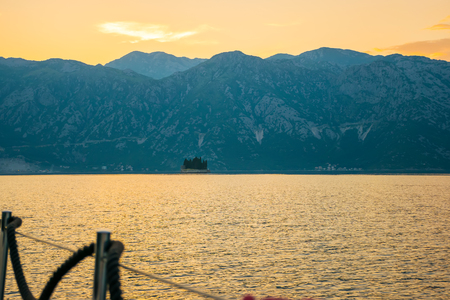 A picturesque sunset overboard a luxury yacht in the Adriatic Sea.の写真素材