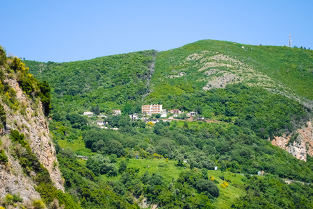 Construction of the building on the top of the mountainの写真素材