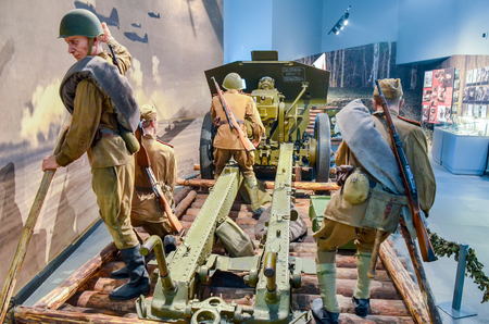 BELARUS, MINSK - APRIL 09/2015: Belarusian State Museum of the Great Patriotic War, invited the visitors after restoration of many exhibits.のeditorial素材