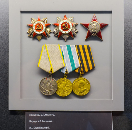 BELARUS, MINSK - APRIL 09/2015: Belarusian State Museum of the Great Patriotic War, invited the visitors after restoration of many exhibits.のeditorial素材