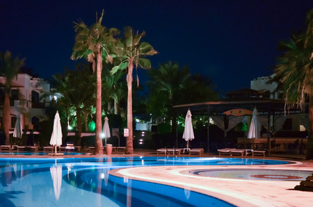 EGYPT, SHARM EL SHEIKH - 30 NOVEMBER / 2013. Visit the hotels auditor and evaluating the level of service hotels. Backlight on the hotels area.のeditorial素材