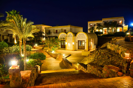 Beautiful Arabian night in a hotel of Egypt. Sharm el Sheikhのeditorial素材