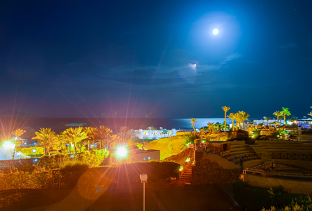 Beautiful Arabian night in a hotel of Egypt. Sharm el-Sheikhのeditorial素材