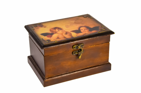 Beautiful brown wooden box with two angelsの写真素材